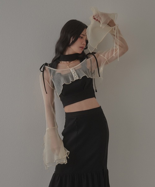 M DOLLY カーディガン *M DOLLY original* sheer pleats cardigan