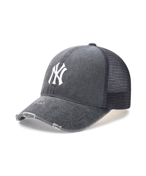 SALE!!【MLB korea】韓国限定＊ダメージキャップ＊ダークグレー＊新品 MLB Korea キャップ 帽子 MLB KOREA-エンボス加工・ダメージウォッシ
