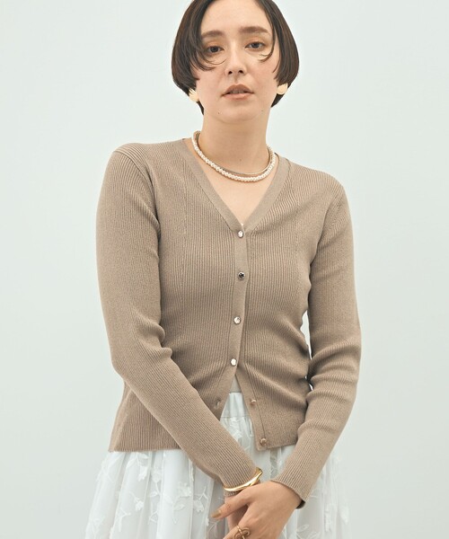 NOLLEY'S（ノーリーズ） カーディガン 「手洗い可能」リブ斜め柄V