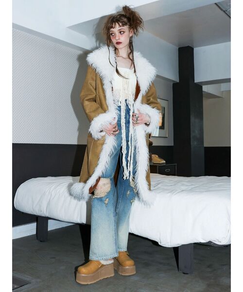 EVRIS（エヴリス） ムートンコート ボアコート フェイクファームートン