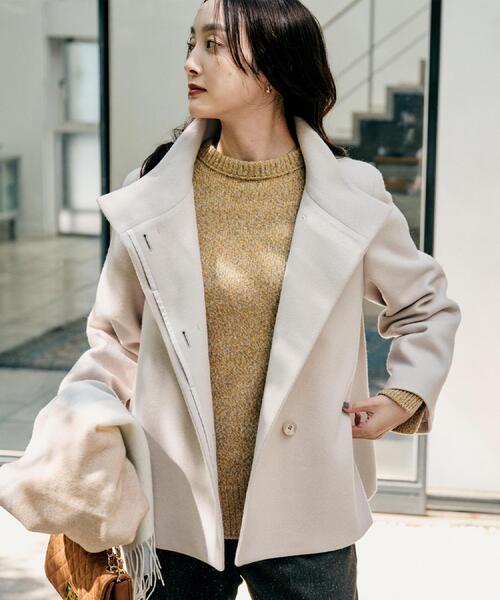 美品　アンタイトル　フーデッドウールショートコート　ブルゾン　2 ベージュ　短丈 UNTITLED（アンタイトル） コート アウター 「着回しが効く／オンオフ