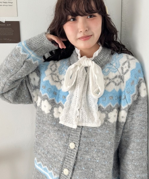 SOLLON.（ソルロン） カーディガン フラワーノルディック柄ニット