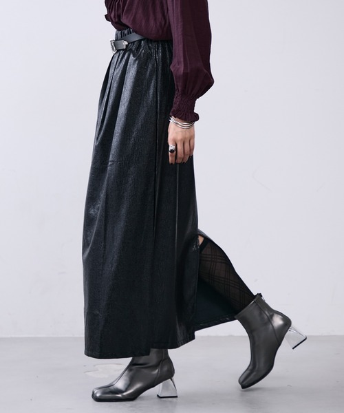 MONOe スカート フェイクレザーメタルロングスカート : ZOZOTOWN Yahoo