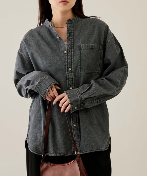NAVY シャツ ルーズデニムスタンドカラーシャツ メンズ レディース