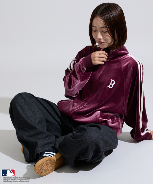 赤 ベルベット ジャージセット セール】ベロアパイピングトラック