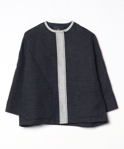 新品 Drawerノーカラージャケット 36 ドゥロワー 紺 DRAWER（ドゥロワー） ノーカラージャケット 36 ネイビー レディース