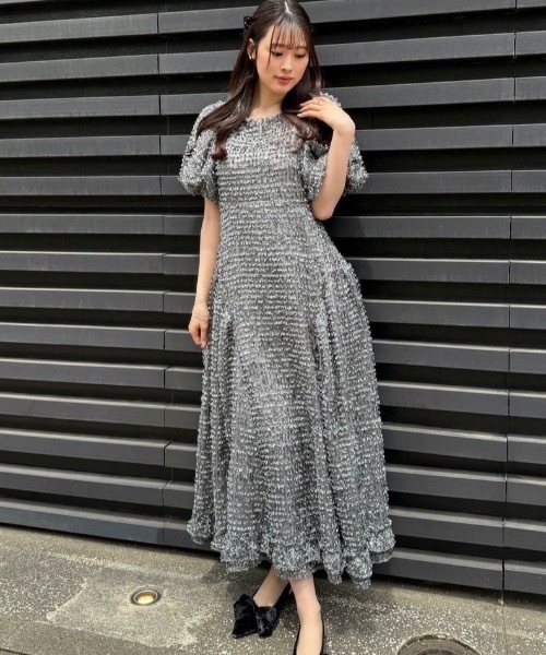 「Rosy luce」 半袖ワンピース S グレー レディース_画像7