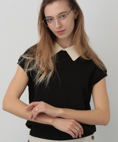 「saloon」 半袖ニット FREE ブラック レディース_画像8