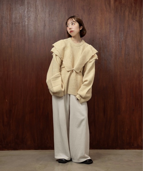 lawgy（ラウジー） ニット セーター rib frill volume sleeve cable