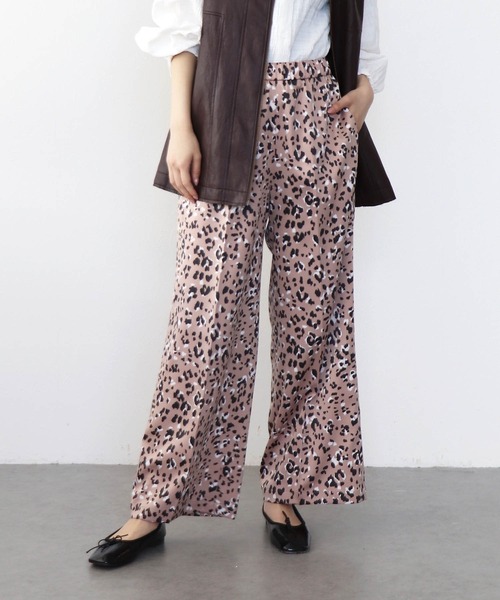 Jines（ジネス） ワイドパンツ パンツ レオパード柄ストレッチサテン