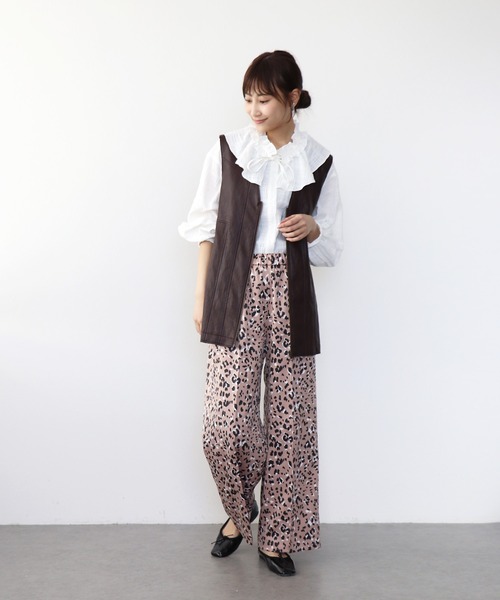 Jines（ジネス） ワイドパンツ パンツ レオパード柄ストレッチサテン