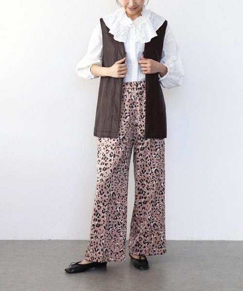 Jines（ジネス） ワイドパンツ パンツ レオパード柄ストレッチサテン