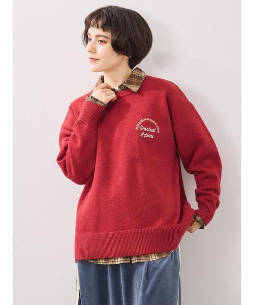 サマンサモスモスセーター赤 Samansa Mos2（サマンサモスモス） ニット セーター ロゴ刺繍ニット