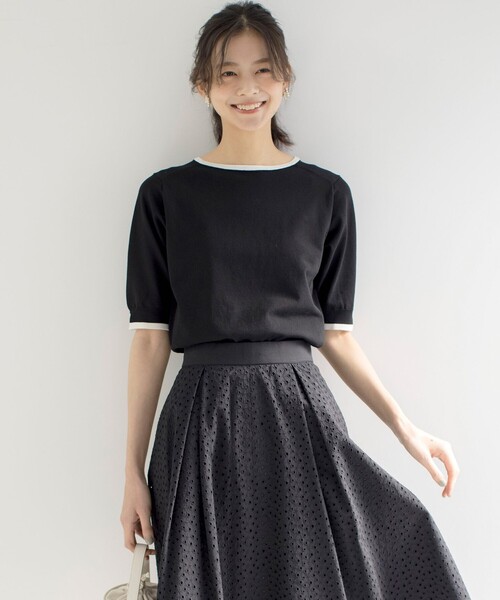 「組曲」 半袖ニット 2 ブラック レディース_画像2