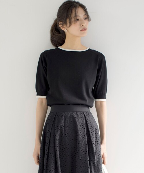 「組曲」 半袖ニット 2 ブラック レディース_画像3