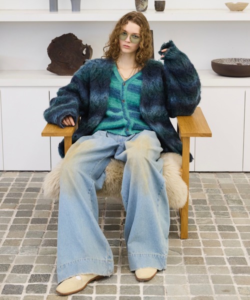 「soerte」 ニットカーディガン 3 ブルー メンズの画像
