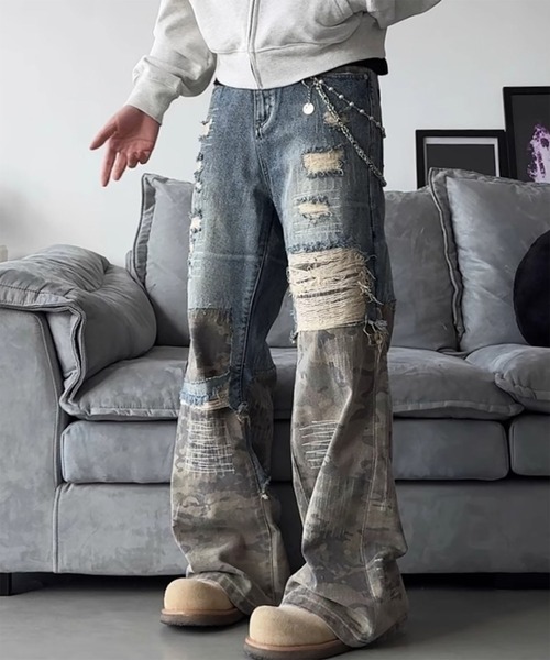 WESTBOY（ウエストボーイ） ワイドパンツ ジーンズ カモフラ パッチ