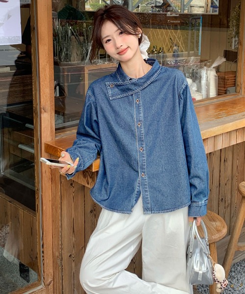 glamlips アシンメトリー DENIM ジャケット 2ly2 デニムジャケット gジャン アシンメトリー襟デニムシャツ