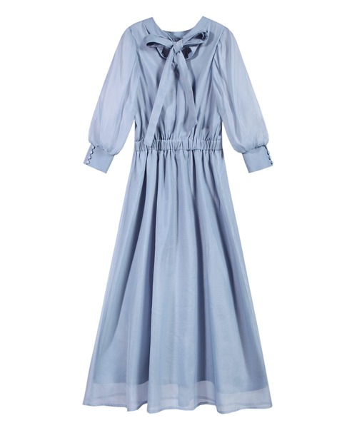 「DRESS PLUS」 7分袖ワンピース M ブルーグレー レディース_画像3