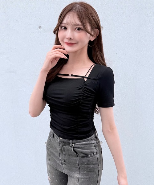NOMAE（ノーマエ） tシャツ 半袖 ダブルギャザートップス レディース
