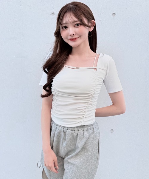 NOMAE（ノーマエ） tシャツ 半袖 ダブルギャザートップス レディース