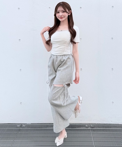 NOMAE（ノーマエ） tシャツ 半袖 ダブルギャザートップス レディース