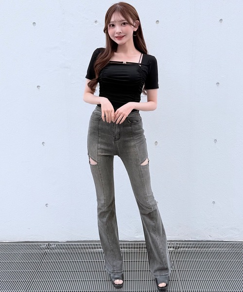 NOMAE（ノーマエ） tシャツ 半袖 ダブルギャザートップス レディース