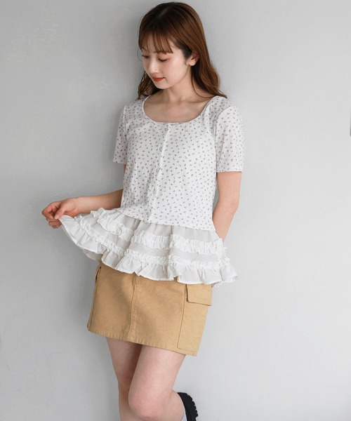 tiptop（ティップトップ） tシャツ 半袖カーディガン×裾フリルキャミ