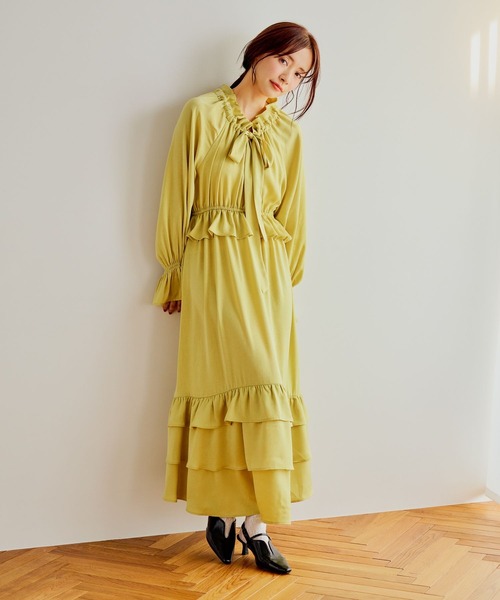 「mysty woman」 長袖ワンピース FREE ブラック レディース_画像3
