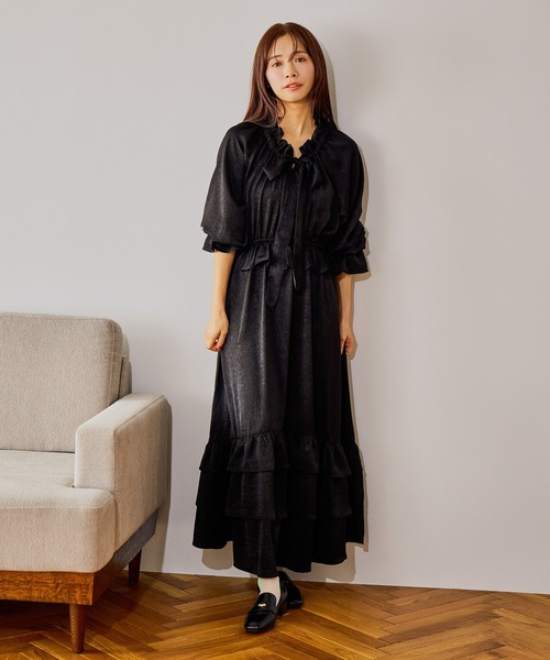 「mysty woman」 長袖ワンピース FREE ブラック レディース_画像5