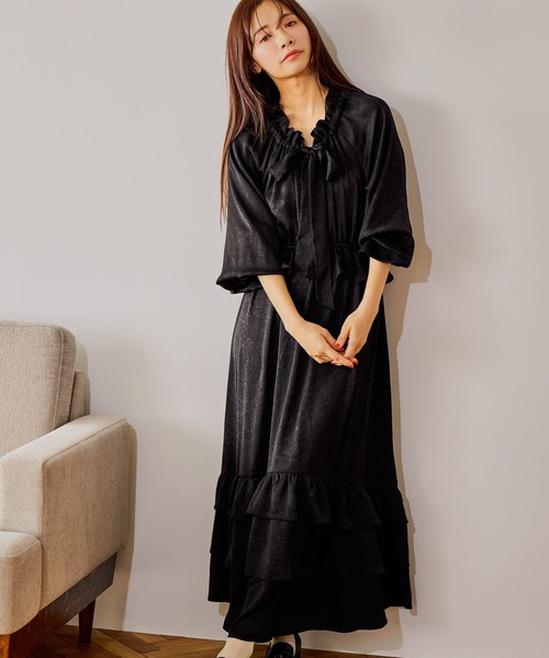 「mysty woman」 長袖ワンピース FREE ブラック レディース_画像6