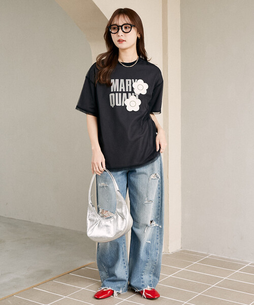 「MARY QUANT」 半袖カットソー「PUBLUXコラボ」 フリ- チャコールグレー レディース_画像9