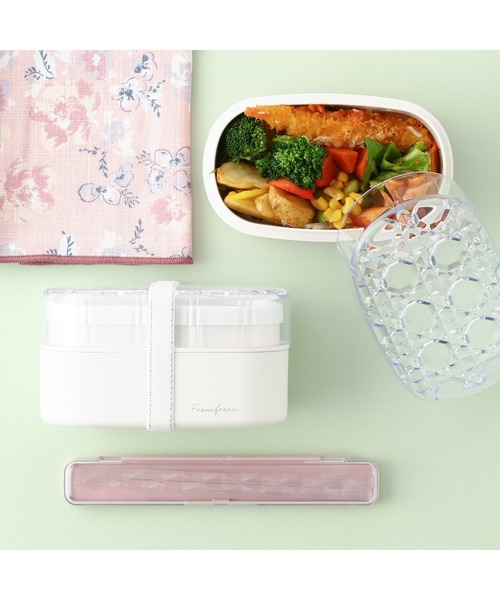 Francfranc ジュエルランチボックス+箸+2WAY ランチバッグ Francfranc 弁当箱 ジュエル ランチボックス ラウンド ホワイト