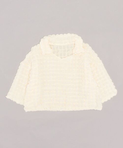ブラウス シャツ ポップコーン素材スキッパー5分袖ブラウス レディース STYLEBLOCK ブラウス シャツ ポップコーン素材スキッパー5分袖