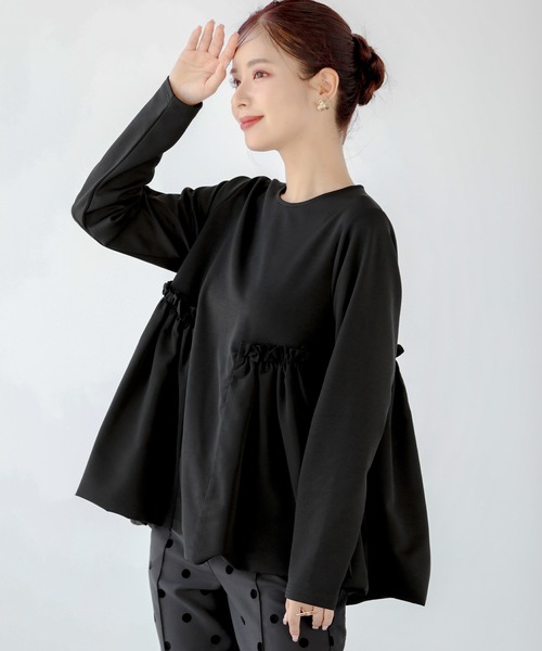 Fit more tシャツ バルーン切り替えペプラムトップス レディース