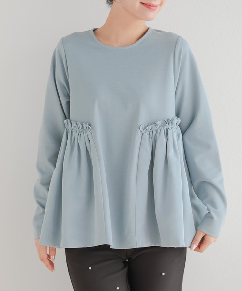 Fit more tシャツ バルーン切り替えペプラムトップス レディース
