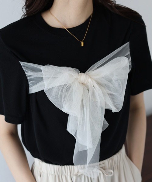 BLUEEAST tシャツ チュールビッグリボンTシャツ レディース : ZOZOTOWN  
