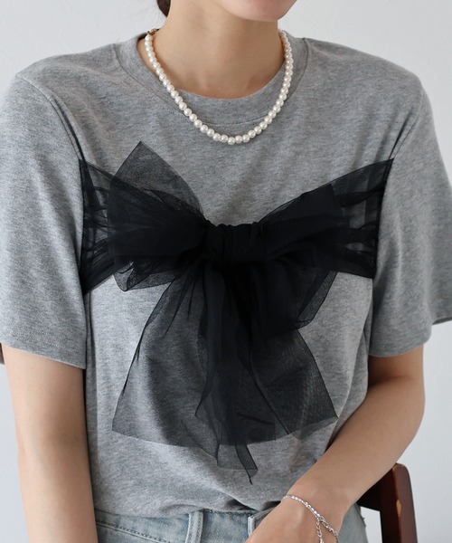 BLUEEAST tシャツ チュールビッグリボンTシャツ レディース : ZOZOTOWN  
