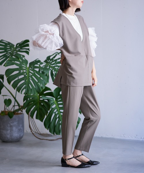 スラックス パンツ タックテーパードパンツ レディース | nearness | 14