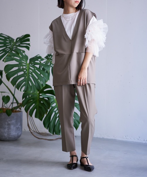 スラックス パンツ タックテーパードパンツ レディース | nearness | 15
