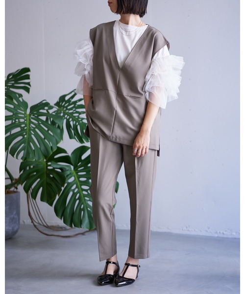 スラックス パンツ タックテーパードパンツ レディース | nearness | 16