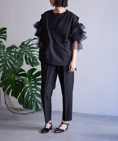 スラックス パンツ タックテーパードパンツ レディース | nearness | 17