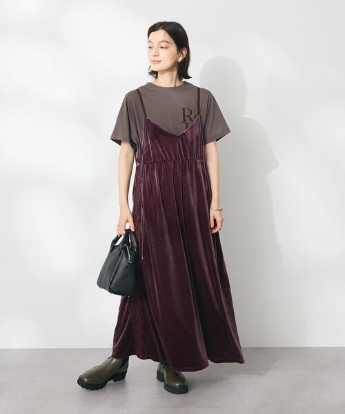 【タグ付き未使用】レジャ　ワンピース　ベロア　レース　リボン付き　フリーサイズ CRAFT STANDARD BOUTIQUE ワンピース ベロアレース付きキャミ