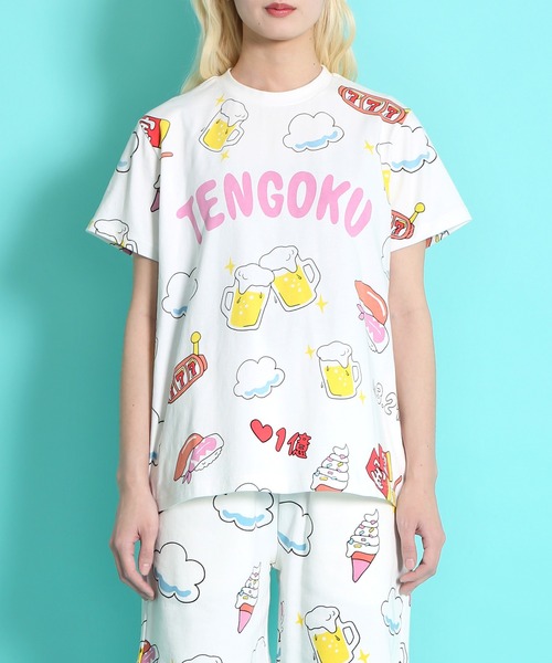 PUNYUS（プニュズ） tシャツ 天国と地獄総柄Tシャツ レディース
