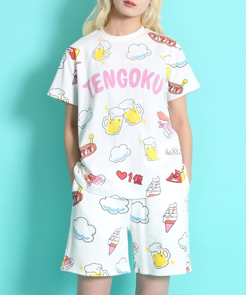 PUNYUS（プニュズ） tシャツ 天国と地獄総柄Tシャツ レディース