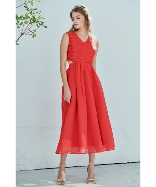 Estella.K ワンピース Cello Cut-our Dress シアーシャーリングタック