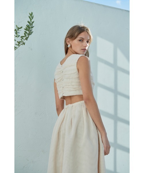 Estella.K ワンピース Cello Cut-our Dress シアーシャーリングタック
