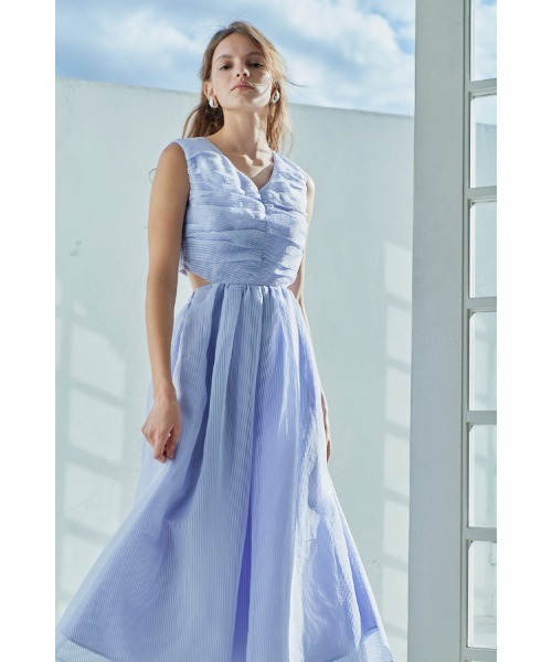 Estella.K ワンピース Cello Cut-our Dress シアーシャーリングタック