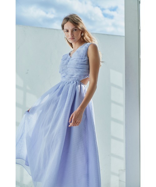 期間限定値引き【新品】Estella.K/ シアーランダムタックドレス(イエロー Estella.K ワンピース Cello Cut-our Dress シアーシャーリングタック