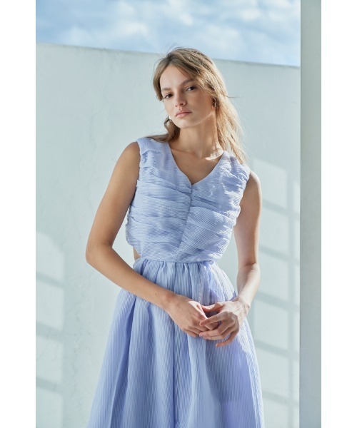 Estella.K ワンピース Cello Cut-our Dress シアーシャーリングタック